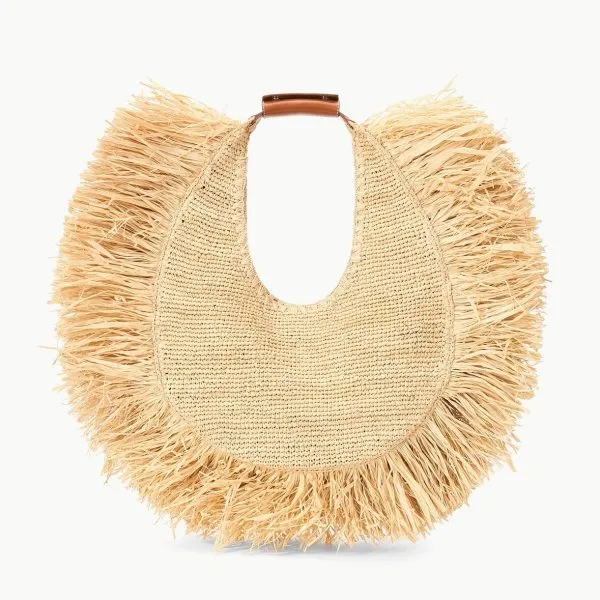 LARGE RAFFIA MOON TOTE BAG | NATURAL FRINGE
